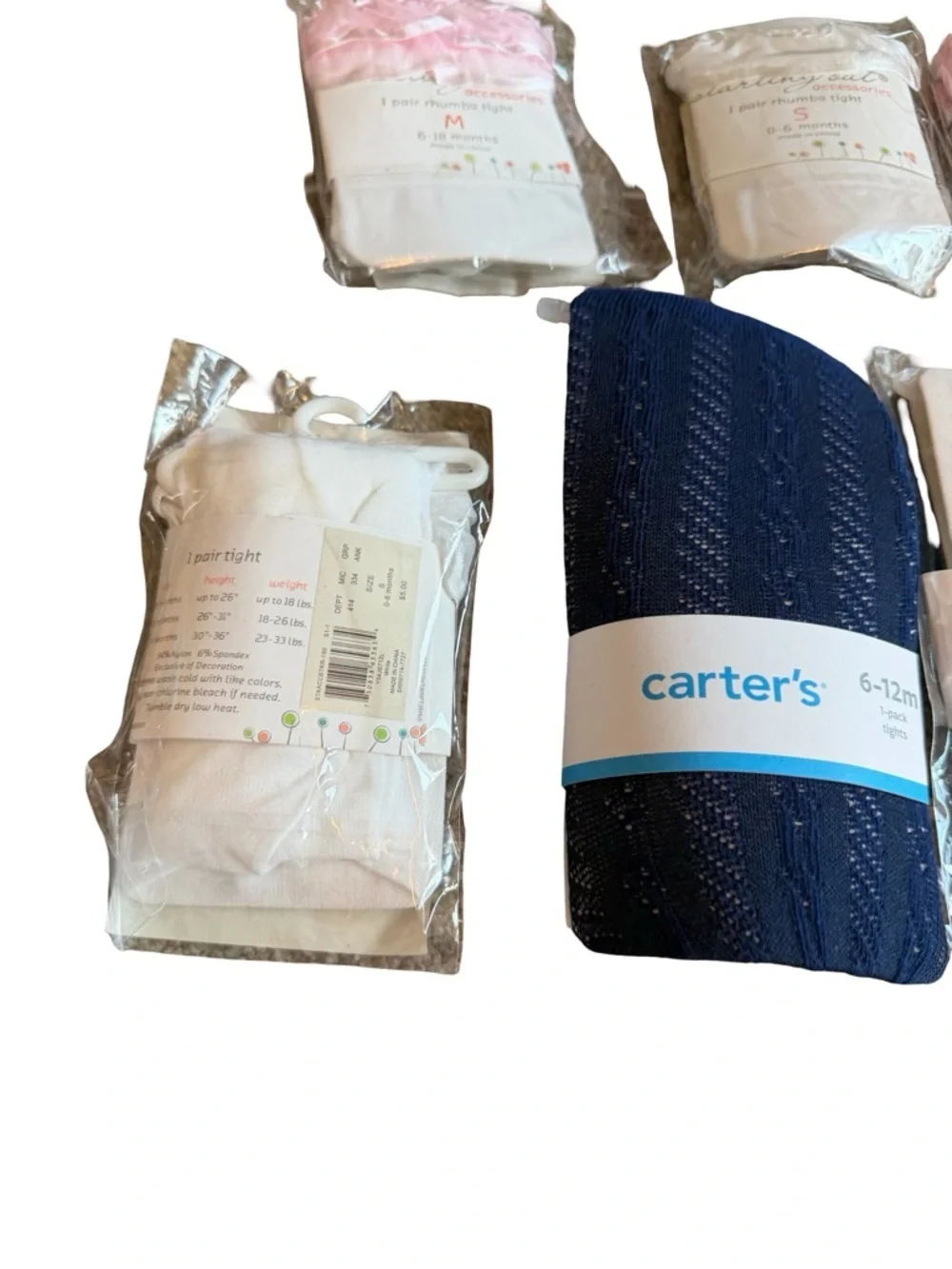 Carters Children's Place Starting Out Eight Pairs Baby Girl Tights OM - 12M New